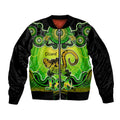 personalised-australia-leo-lizard-zodiac-sleeve-zip-bomber-jacket-auz-astrology-aboriginal-green
