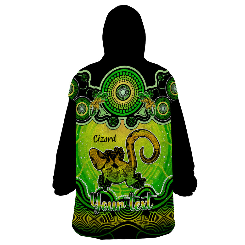 personalised-australia-leo-lizard-zodiac-wearable-blanket-hoodie-auz-astrology-aboriginal-green