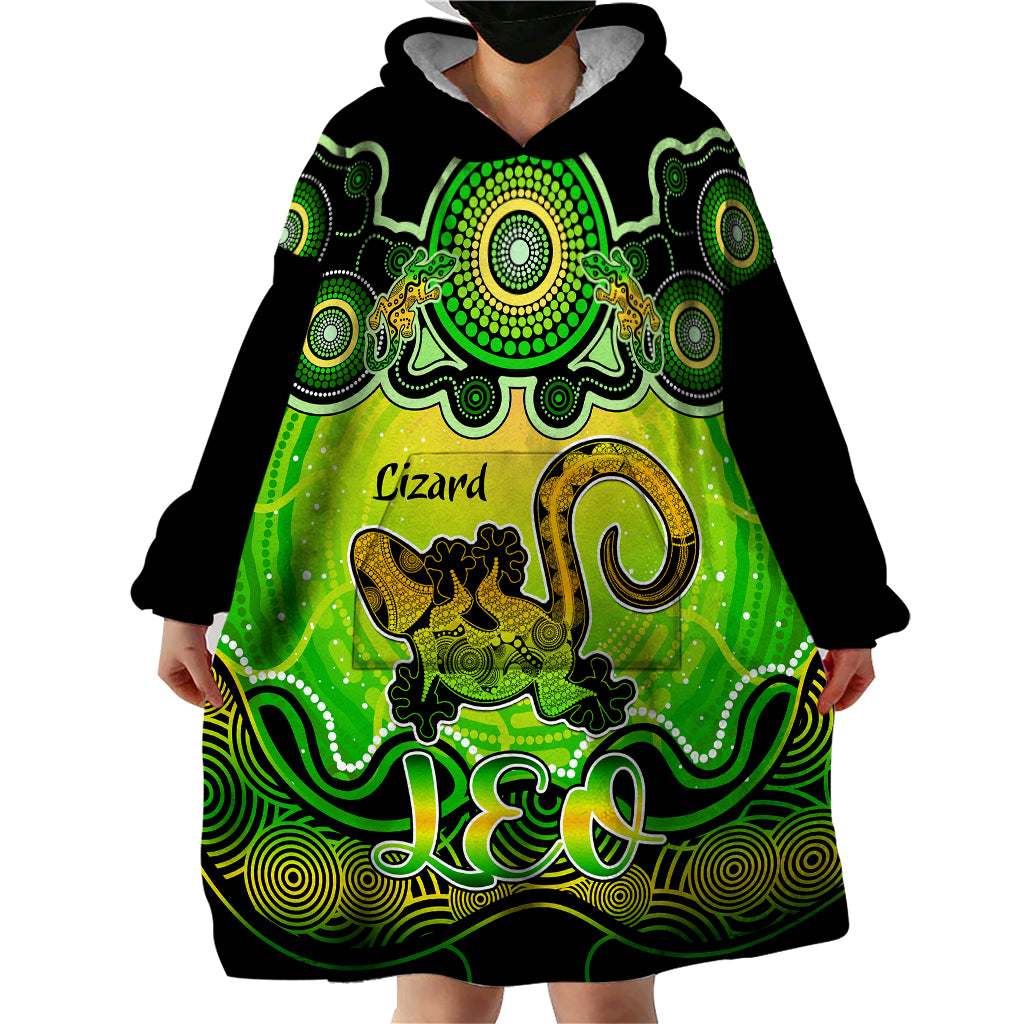 personalised-australia-leo-lizard-zodiac-wearable-blanket-hoodie-auz-astrology-aboriginal-green
