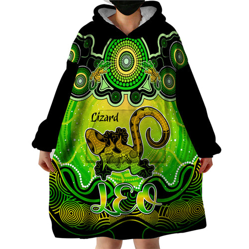 personalised-australia-leo-lizard-zodiac-wearable-blanket-hoodie-auz-astrology-aboriginal-green