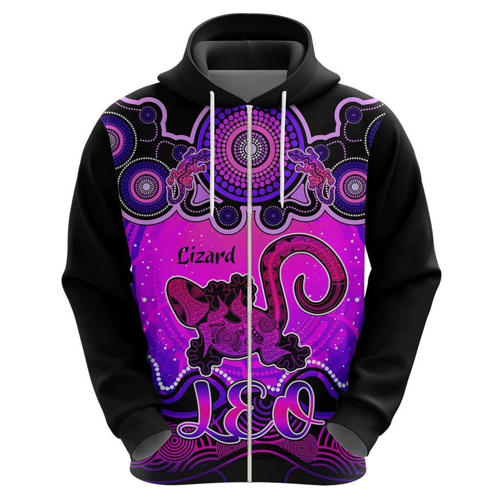 personalised-australia-leo-lizard-zodiac-hoodie-auz-astrology-aboriginal-magenta