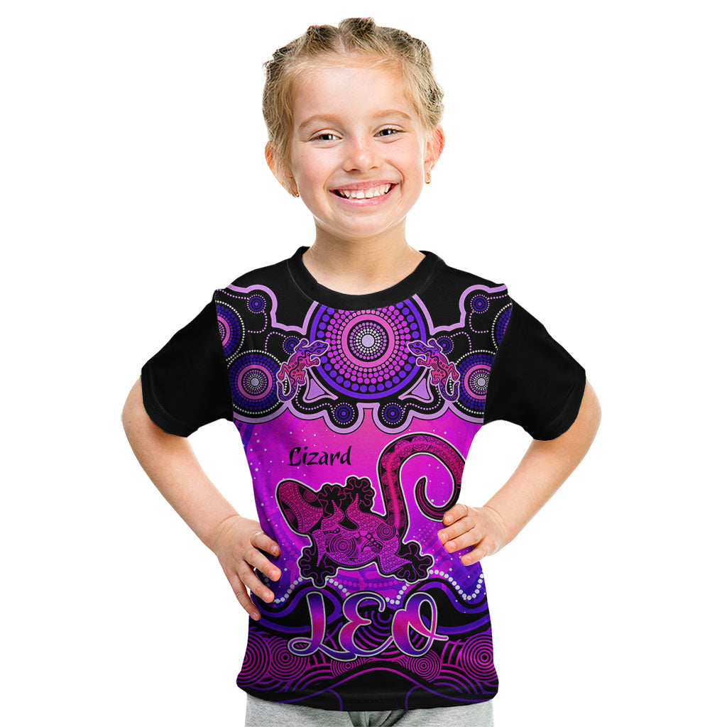 personalised-australia-leo-lizard-zodiac-kid-t-shirt-auz-astrology-aboriginal-magenta