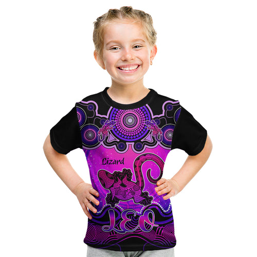 personalised-australia-leo-lizard-zodiac-kid-t-shirt-auz-astrology-aboriginal-magenta