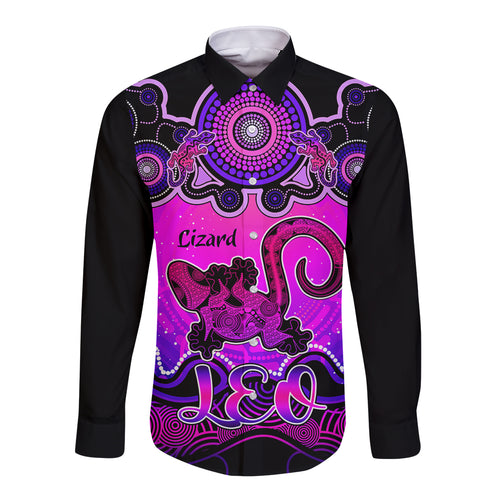 personalised-australia-leo-lizard-zodiac-long-sleeve-button-shirt-auz-astrology-aboriginal-magenta