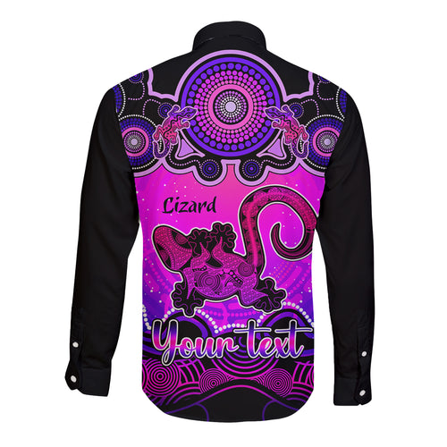 personalised-australia-leo-lizard-zodiac-long-sleeve-button-shirt-auz-astrology-aboriginal-magenta