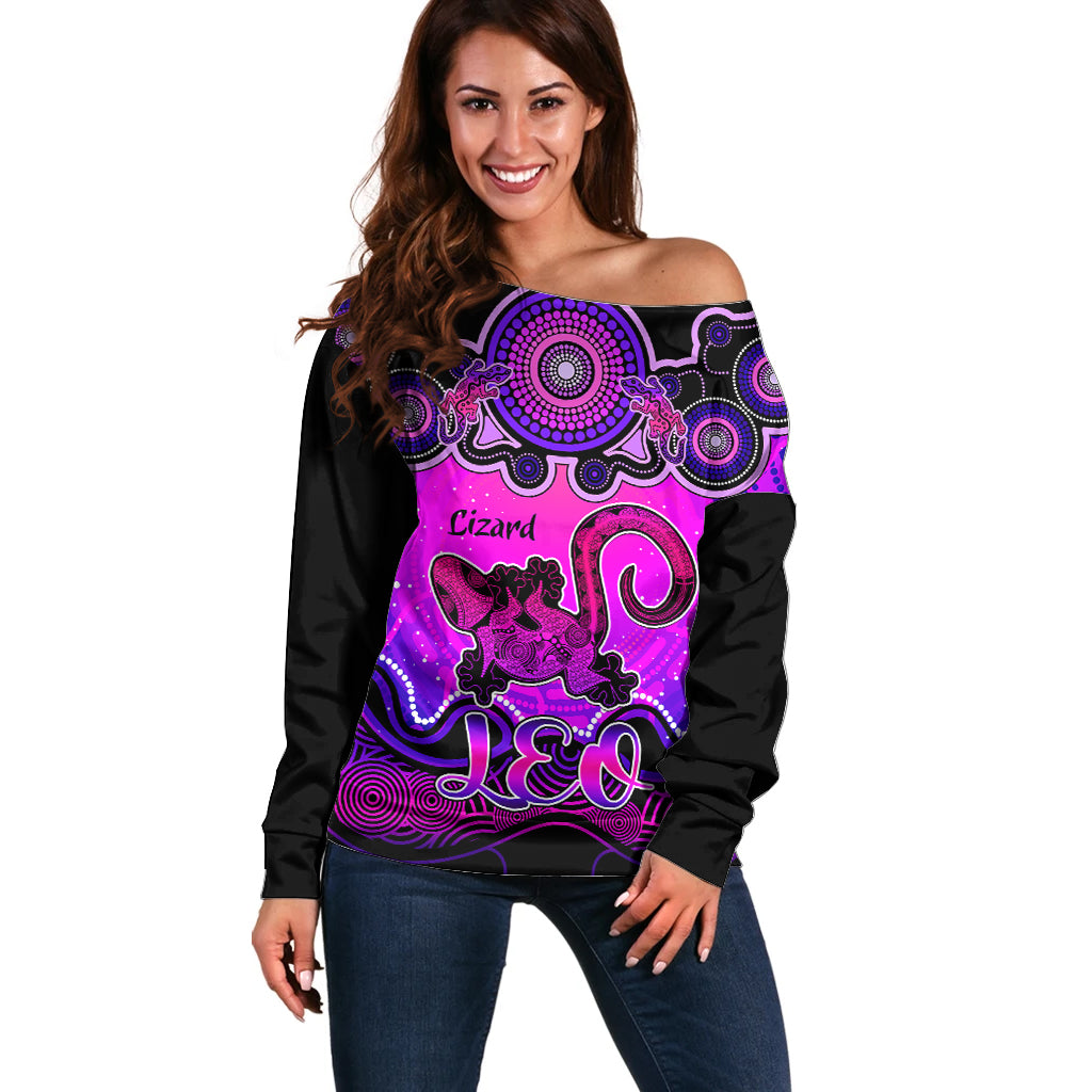 personalised-australia-leo-lizard-zodiac-off-shoulder-sweater-auz-astrology-aboriginal-magenta