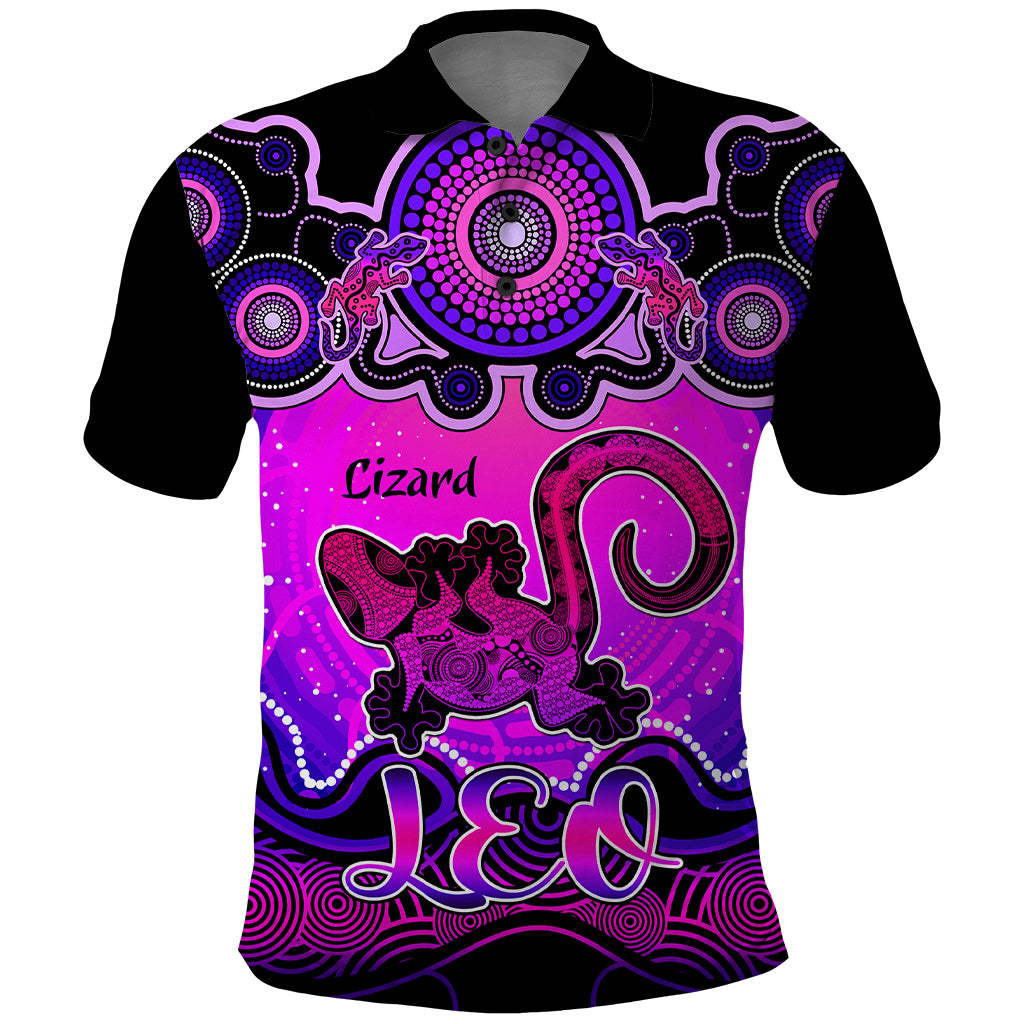personalised-australia-leo-lizard-zodiac-polo-shirt-auz-astrology-aboriginal-magenta