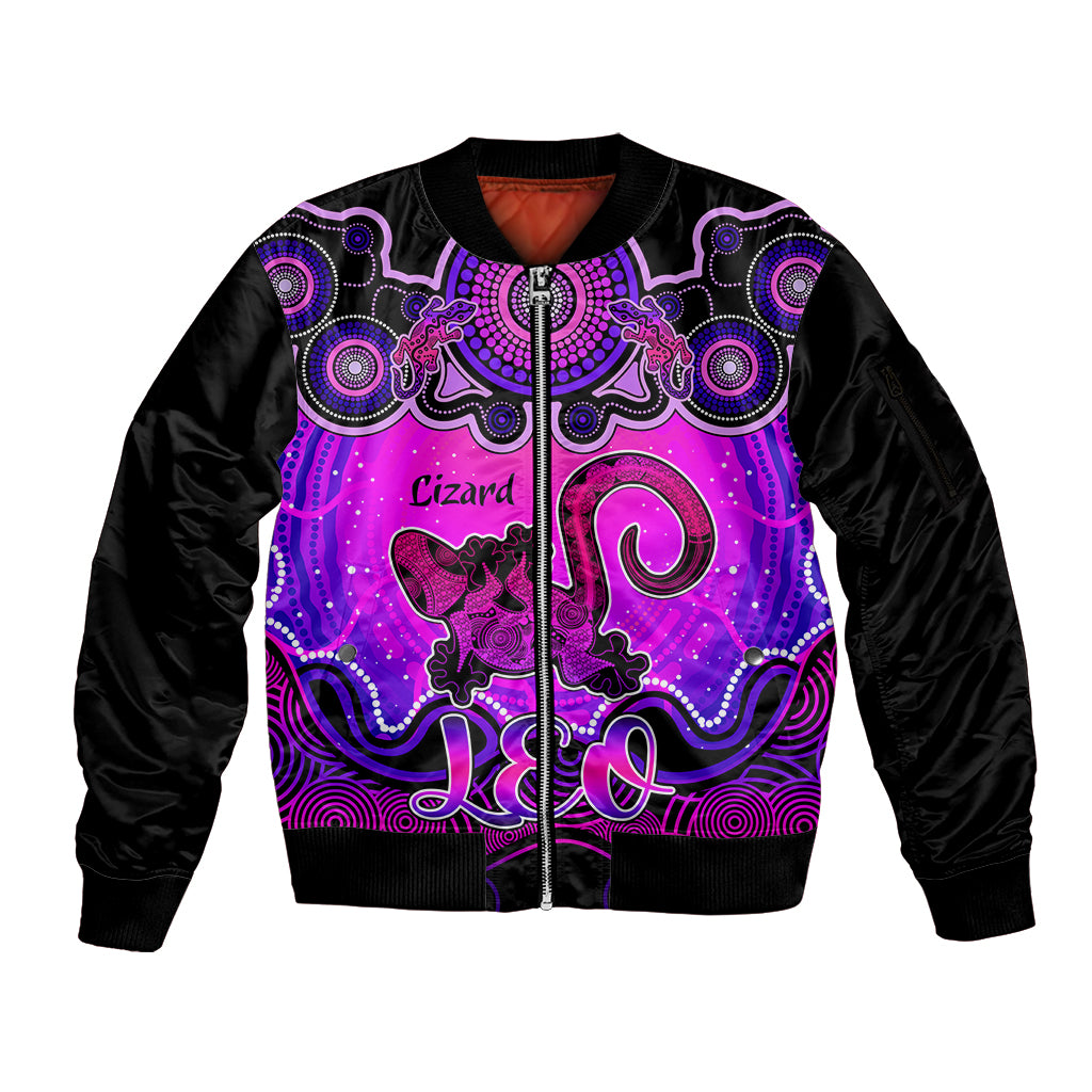 personalised-australia-leo-lizard-zodiac-sleeve-zip-bomber-jacket-auz-astrology-aboriginal-magenta