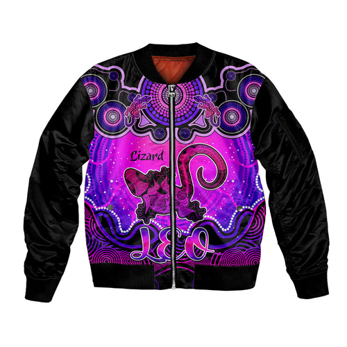 personalised-australia-leo-lizard-zodiac-sleeve-zip-bomber-jacket-auz-astrology-aboriginal-magenta