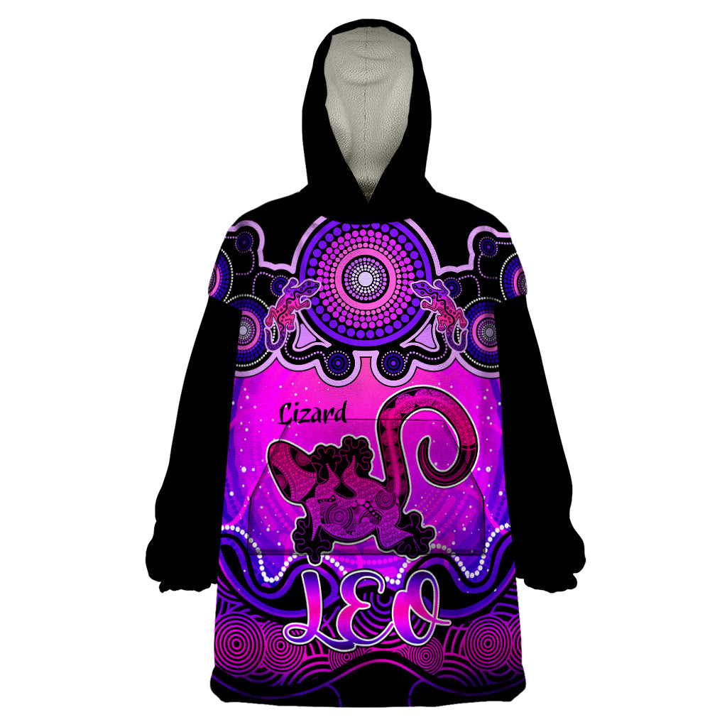 personalised-australia-leo-lizard-zodiac-wearable-blanket-hoodie-auz-astrology-aboriginal-magenta