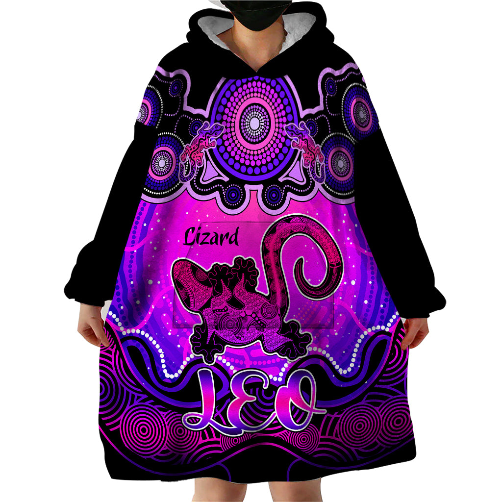 personalised-australia-leo-lizard-zodiac-wearable-blanket-hoodie-auz-astrology-aboriginal-magenta