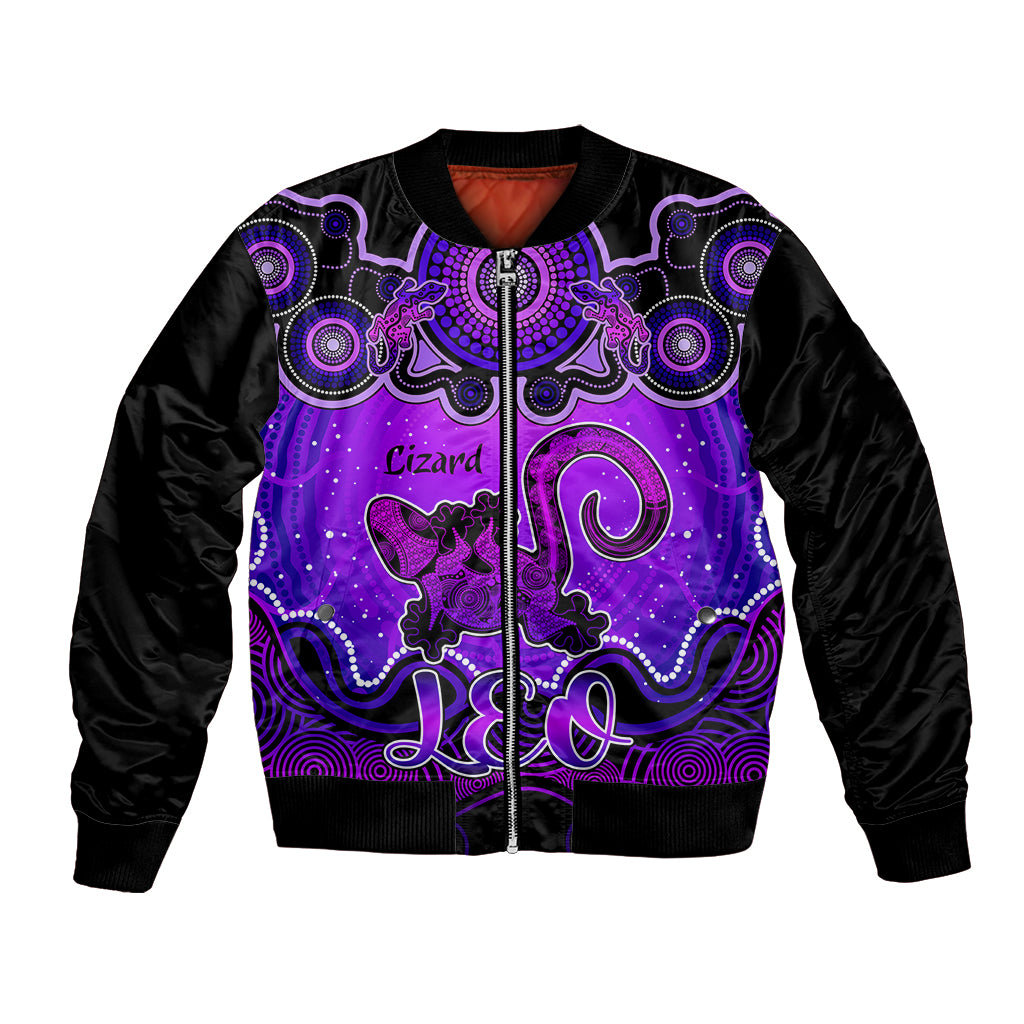 personalised-australia-leo-lizard-zodiac-bomber-jacket-auz-astrology-aboriginal-purple