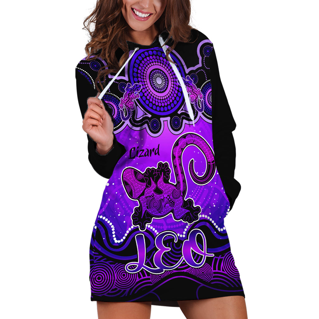 personalised-australia-leo-lizard-zodiac-hoodie-dress-auz-astrology-aboriginal-purple