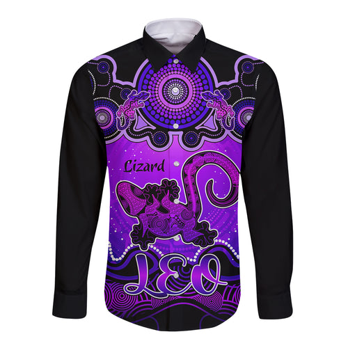 personalised-australia-leo-lizard-zodiac-long-sleeve-button-shirt-auz-astrology-aboriginal-purple