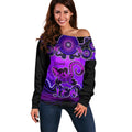 personalised-australia-leo-lizard-zodiac-off-shoulder-sweater-auz-astrology-aboriginal-purple