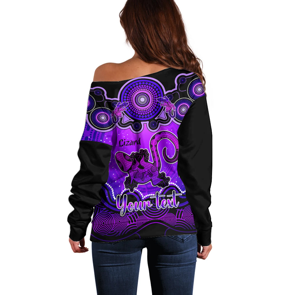 personalised-australia-leo-lizard-zodiac-off-shoulder-sweater-auz-astrology-aboriginal-purple