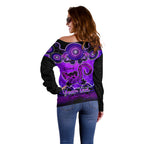 personalised-australia-leo-lizard-zodiac-off-shoulder-sweater-auz-astrology-aboriginal-purple