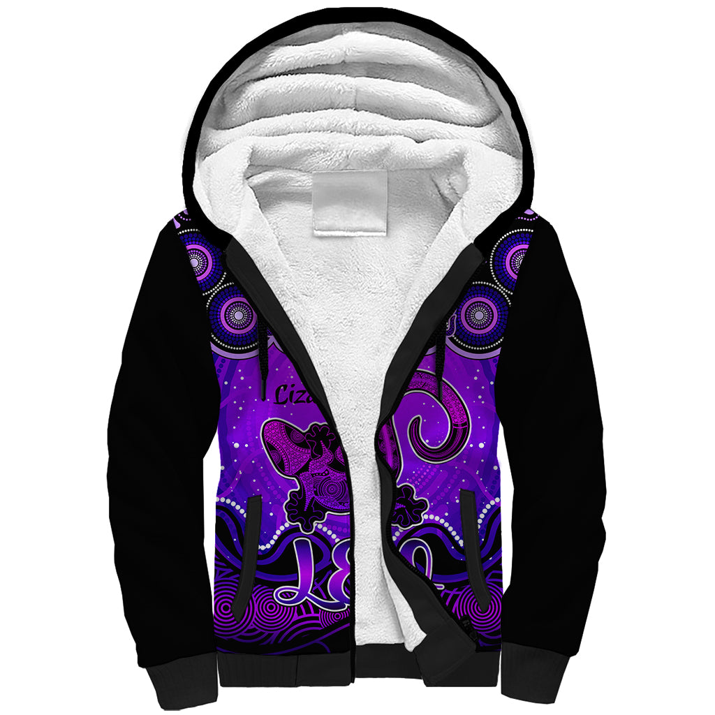 personalised-australia-leo-lizard-zodiac-sherpa-hoodie-auz-astrology-aboriginal-purple