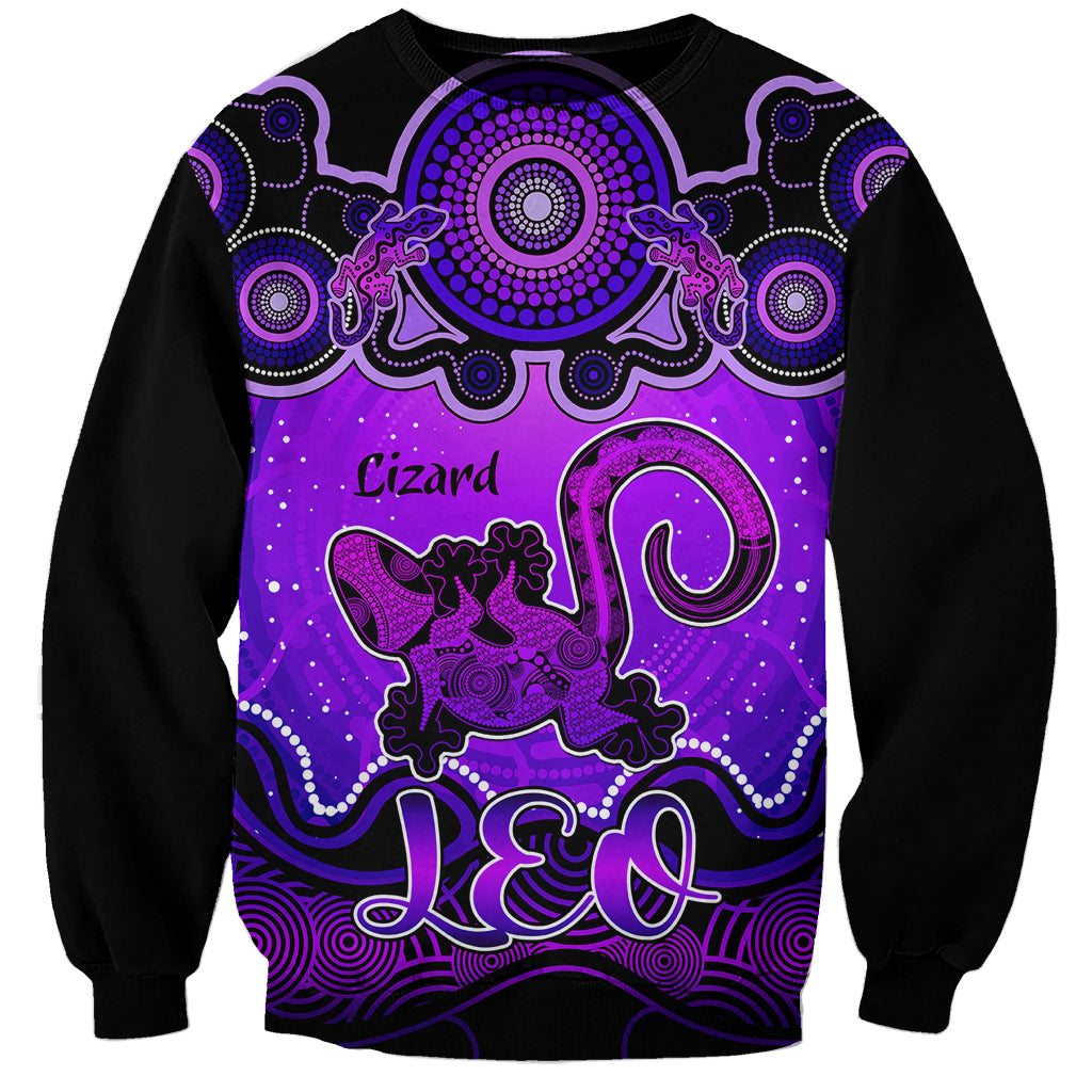 personalised-australia-leo-lizard-zodiac-sweatshirt-auz-astrology-aboriginal-purple