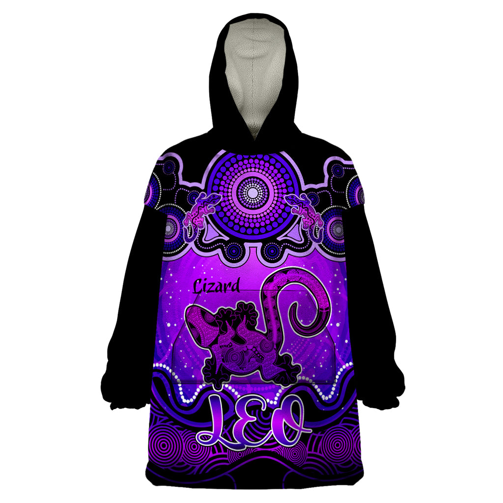personalised-australia-leo-lizard-zodiac-wearable-blanket-hoodie-auz-astrology-aboriginal-purple