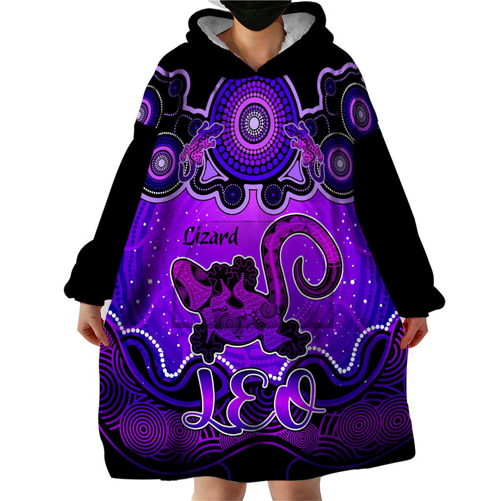 personalised-australia-leo-lizard-zodiac-wearable-blanket-hoodie-auz-astrology-aboriginal-purple
