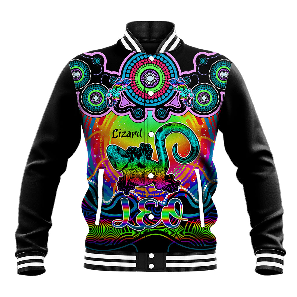 personalised-australia-leo-lizard-zodiac-baseball-jacket-auz-astrology-aboriginal-rainbow