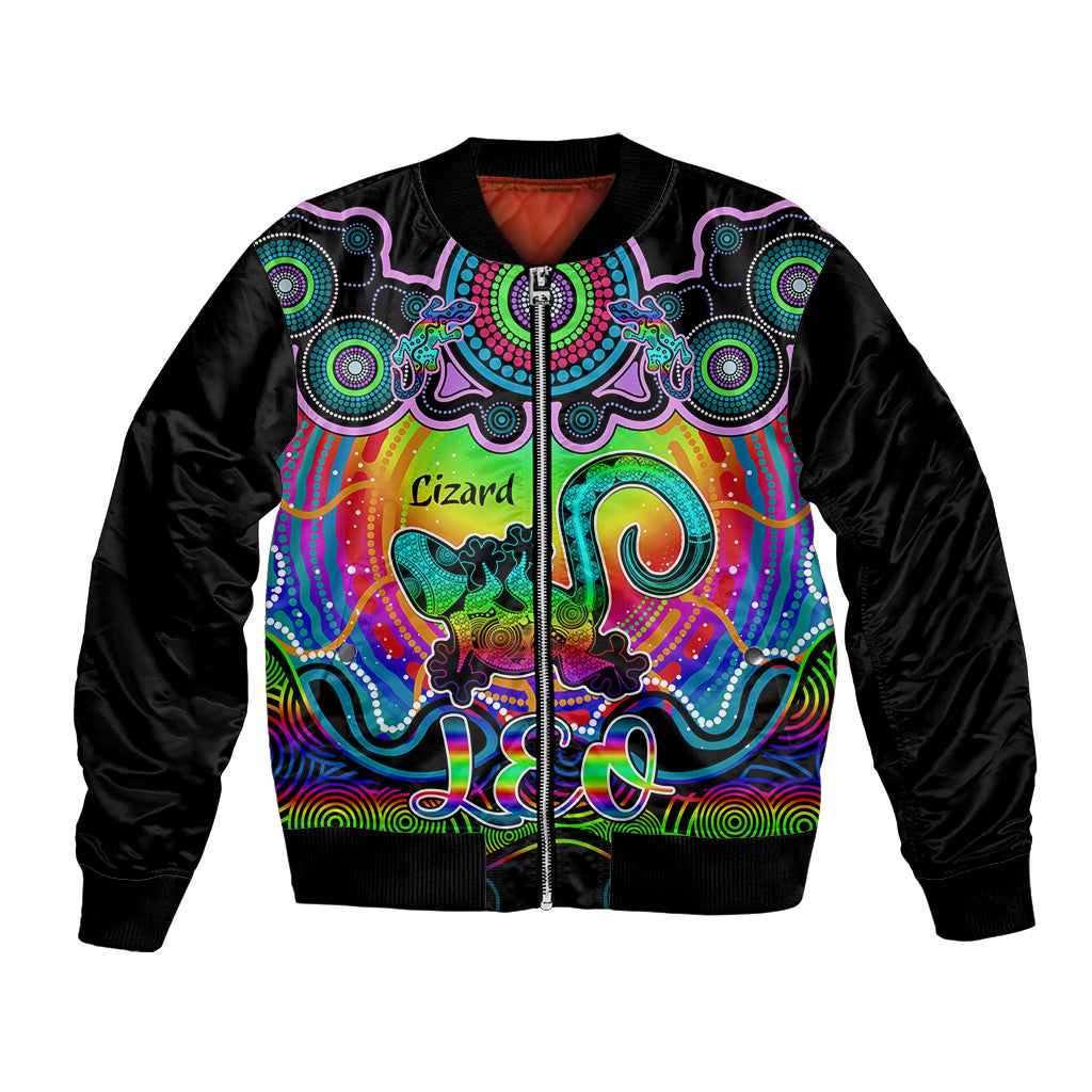 personalised-australia-leo-lizard-zodiac-bomber-jacket-auz-astrology-aboriginal-rainbow