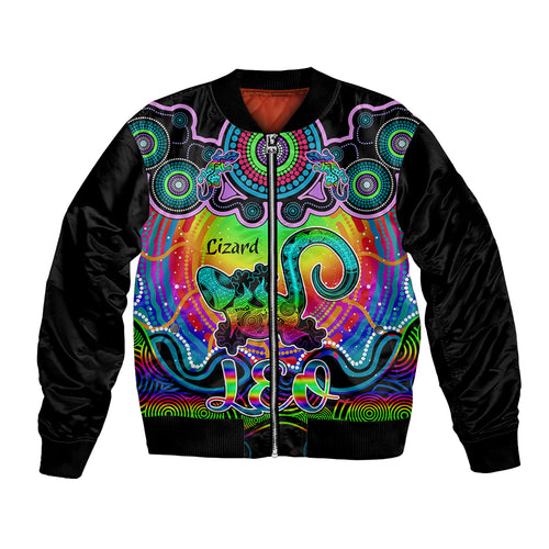 personalised-australia-leo-lizard-zodiac-bomber-jacket-auz-astrology-aboriginal-rainbow