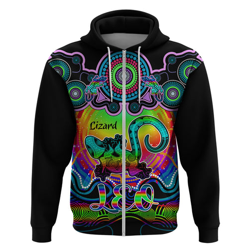 personalised-australia-leo-lizard-zodiac-hoodie-auz-astrology-aboriginal-rainbow