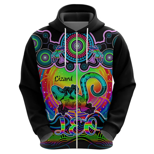 personalised-australia-leo-lizard-zodiac-hoodie-auz-astrology-aboriginal-rainbow