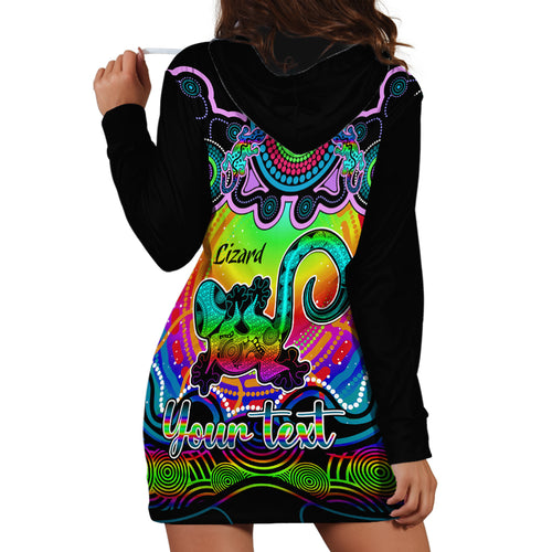personalised-australia-leo-lizard-zodiac-hoodie-dress-auz-astrology-aboriginal-rainbow