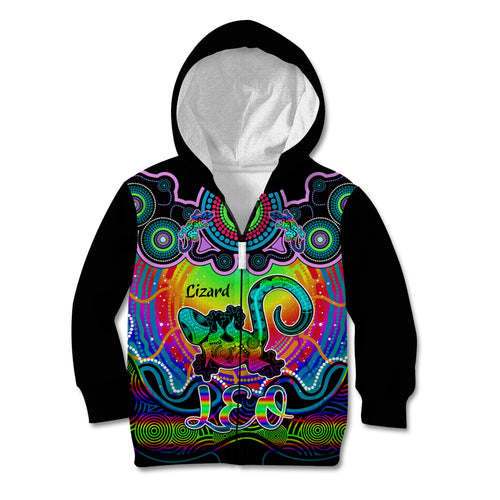 personalised-australia-leo-lizard-zodiac-kid-hoodie-auz-astrology-aboriginal-rainbow