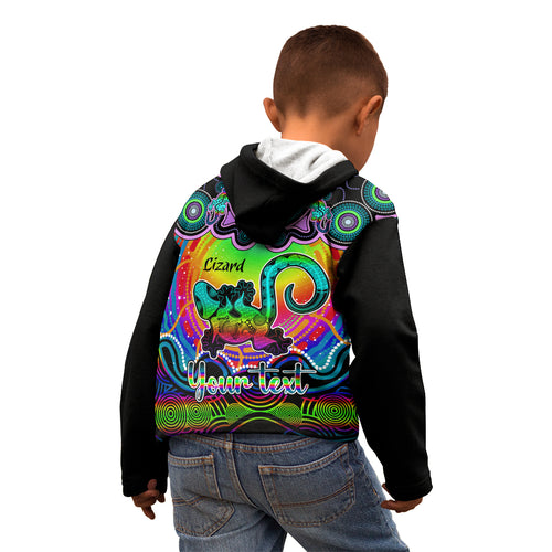 personalised-australia-leo-lizard-zodiac-kid-hoodie-auz-astrology-aboriginal-rainbow