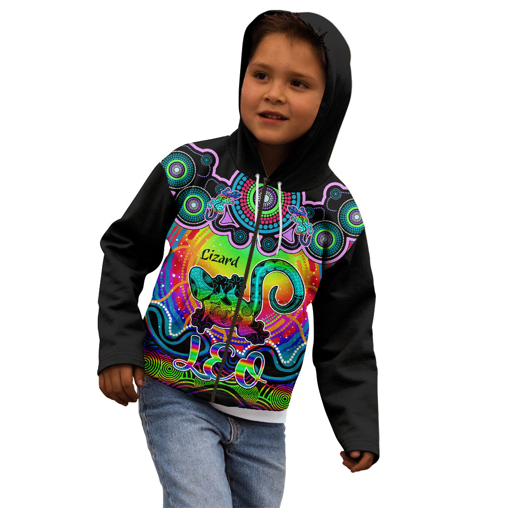 personalised-australia-leo-lizard-zodiac-kid-hoodie-auz-astrology-aboriginal-rainbow