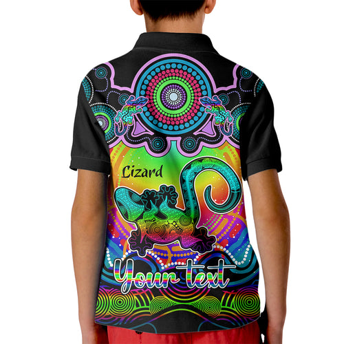 personalised-australia-leo-lizard-zodiac-kid-polo-shirt-auz-astrology-aboriginal-rainbow