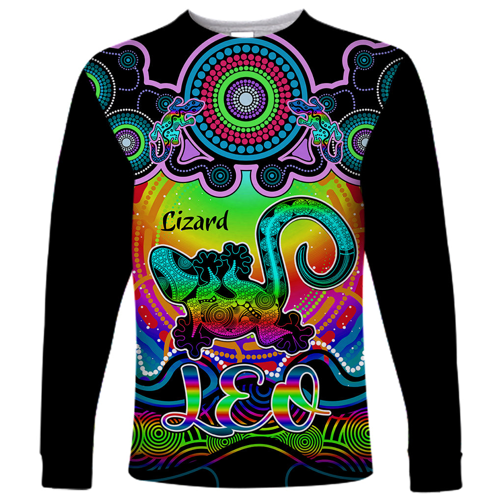 personalised-australia-leo-lizard-zodiac-long-sleeve-shirt-auz-astrology-aboriginal-rainbow