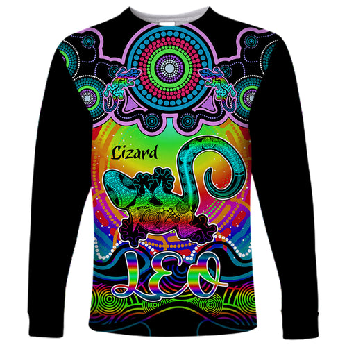 personalised-australia-leo-lizard-zodiac-long-sleeve-shirt-auz-astrology-aboriginal-rainbow