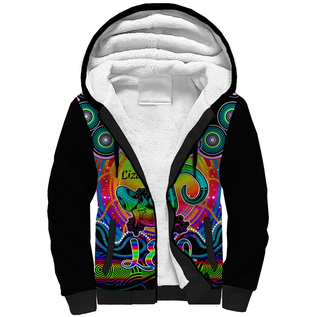 personalised-australia-leo-lizard-zodiac-sherpa-hoodie-auz-astrology-aboriginal-rainbow