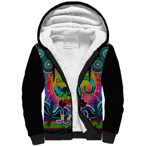 personalised-australia-leo-lizard-zodiac-sherpa-hoodie-auz-astrology-aboriginal-rainbow