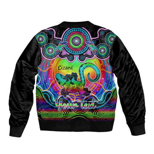 personalised-australia-leo-lizard-zodiac-sleeve-zip-bomber-jacket-auz-astrology-aboriginal-rainbow