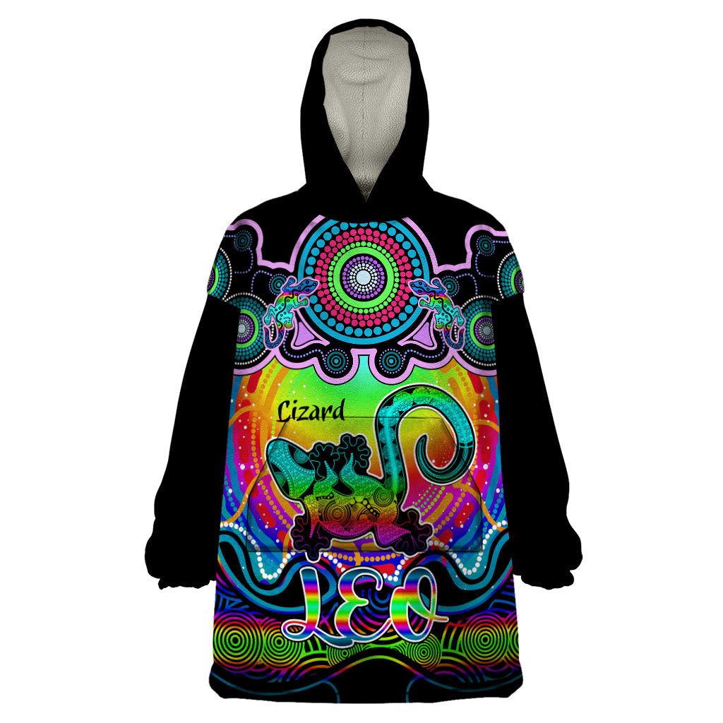 personalised-australia-leo-lizard-zodiac-wearable-blanket-hoodie-auz-astrology-aboriginal-rainbow