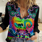 Personalised Australia Leo Lizard Zodiac Women Casual Shirt Auz Astrology Aboriginal - Rainbow LT9