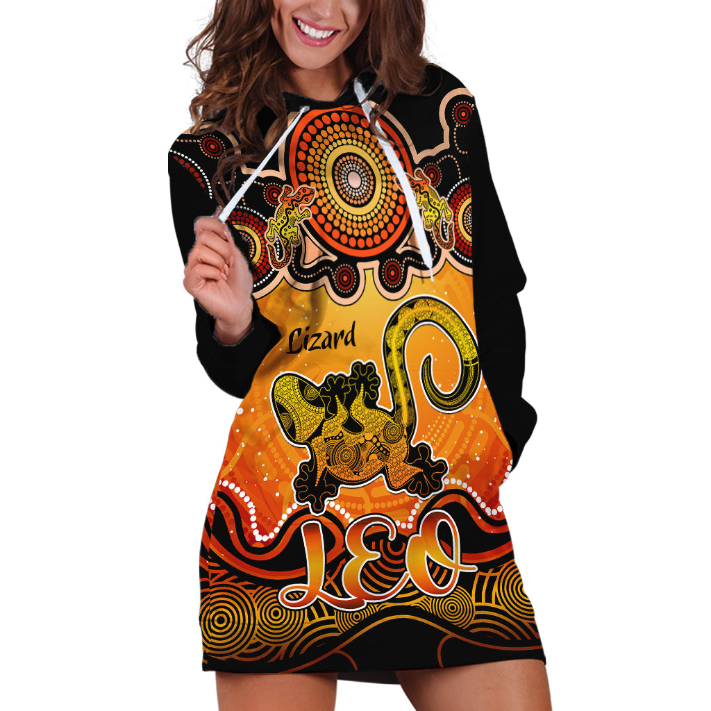 personalised-australia-leo-lizard-zodiac-hoodie-dress-auz-astrology-aboriginal-red