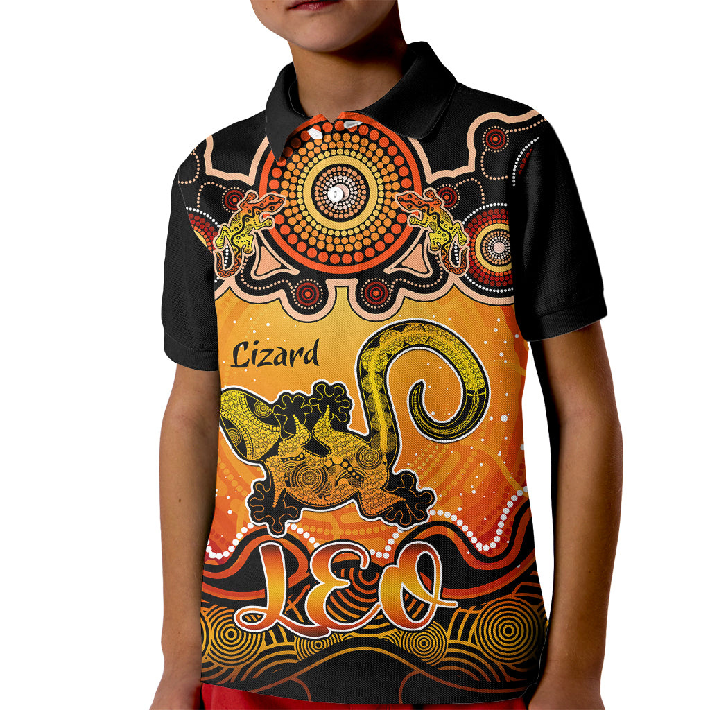 personalised-australia-leo-lizard-zodiac-kid-polo-shirt-auz-astrology-aboriginal-red