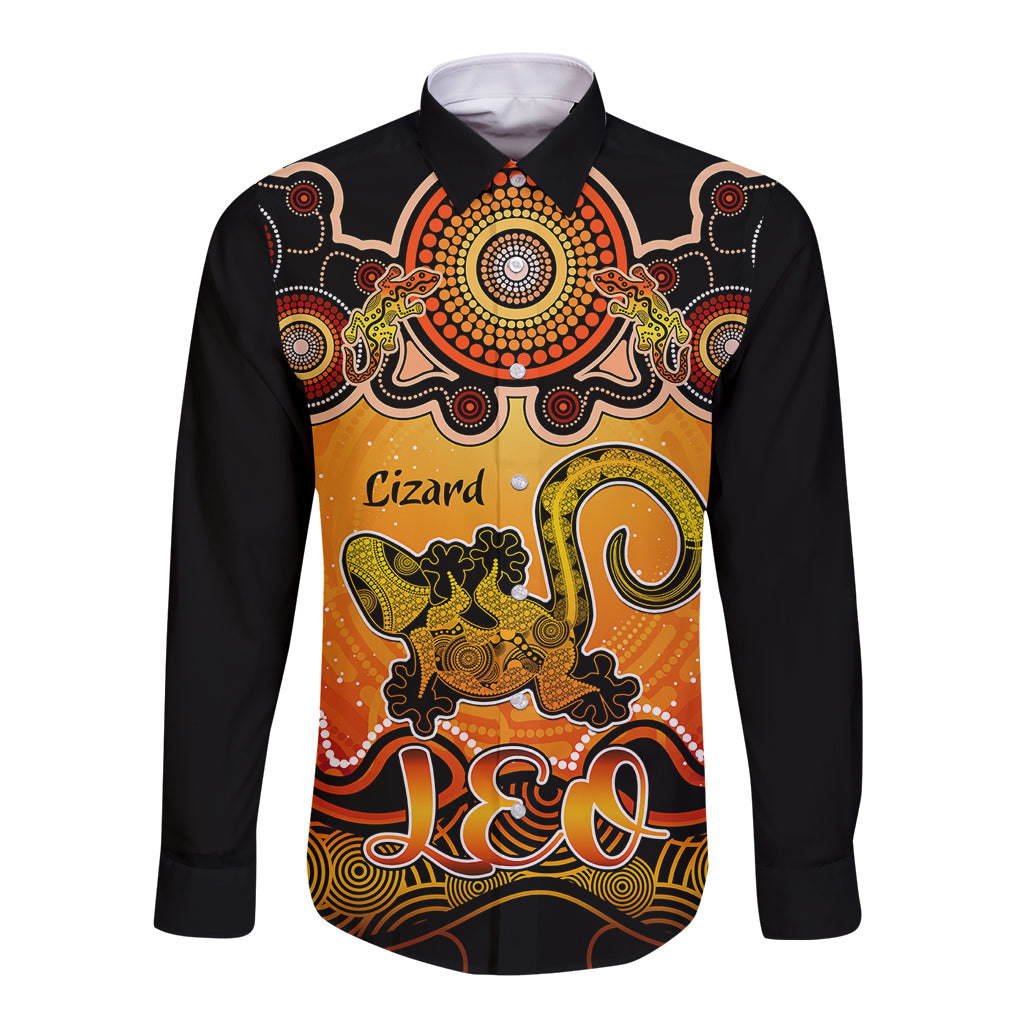 personalised-australia-leo-lizard-zodiac-long-sleeve-button-shirt-auz-astrology-aboriginal-red