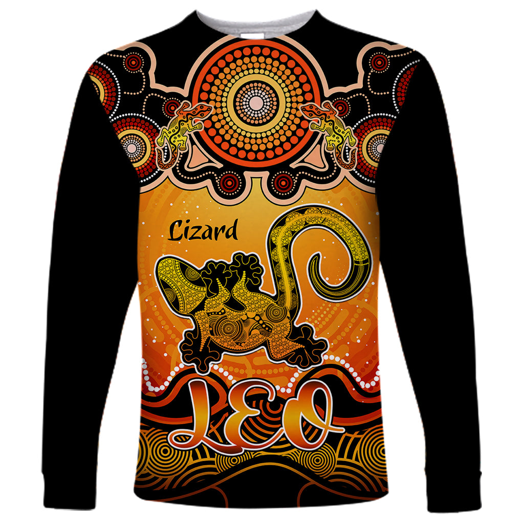 personalised-australia-leo-lizard-zodiac-long-sleeve-shirt-auz-astrology-aboriginal-red