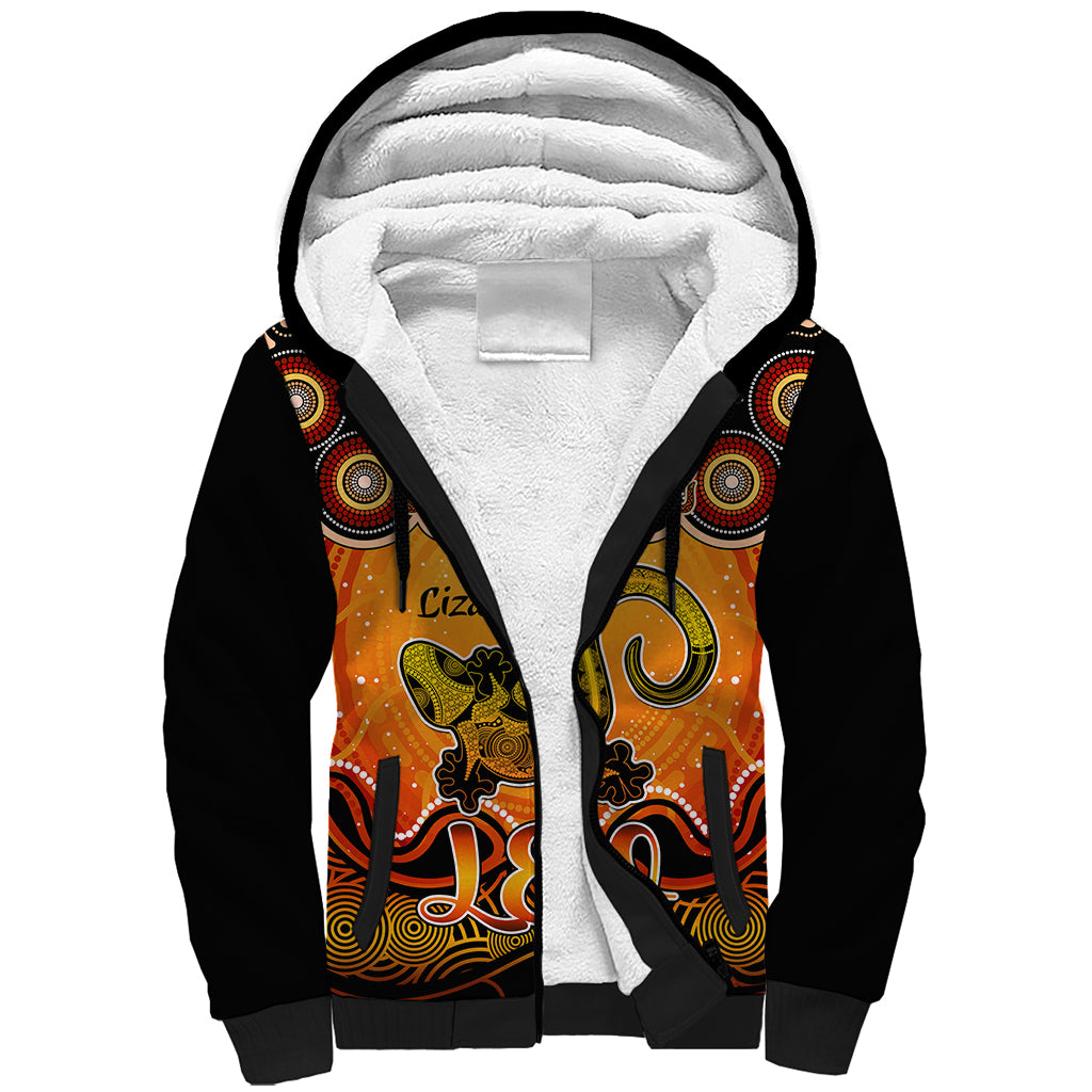 personalised-australia-leo-lizard-zodiac-sherpa-hoodie-auz-astrology-aboriginal-red
