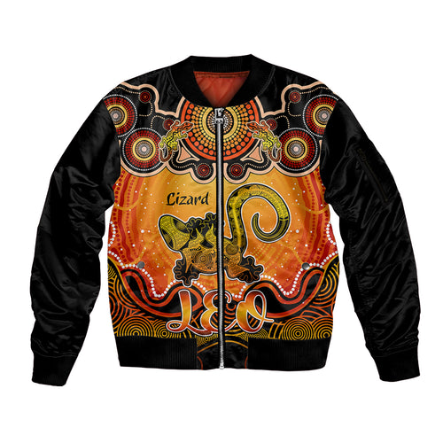 personalised-australia-leo-lizard-zodiac-sleeve-zip-bomber-jacket-auz-astrology-aboriginal-red