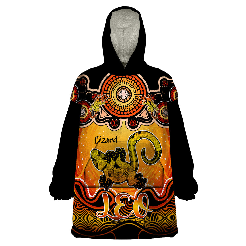 personalised-australia-leo-lizard-zodiac-wearable-blanket-hoodie-auz-astrology-aboriginal-red