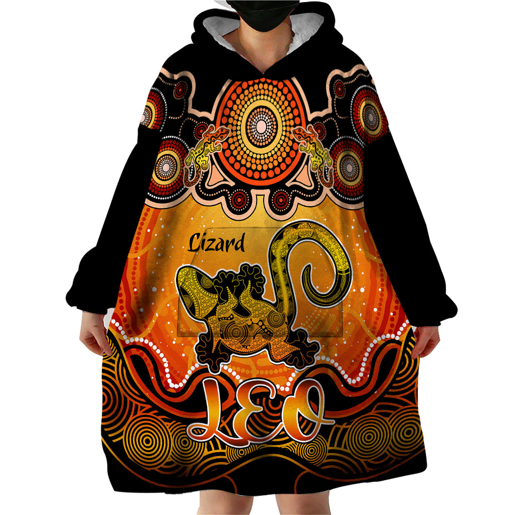 personalised-australia-leo-lizard-zodiac-wearable-blanket-hoodie-auz-astrology-aboriginal-red